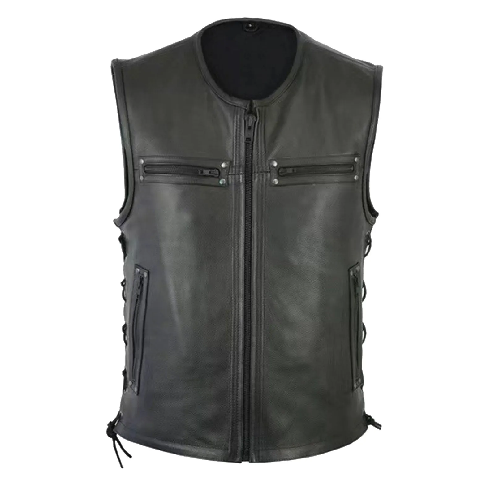 Leather Work Vest For Men - Men's Vest Motorcycle Fleet Punk Leather