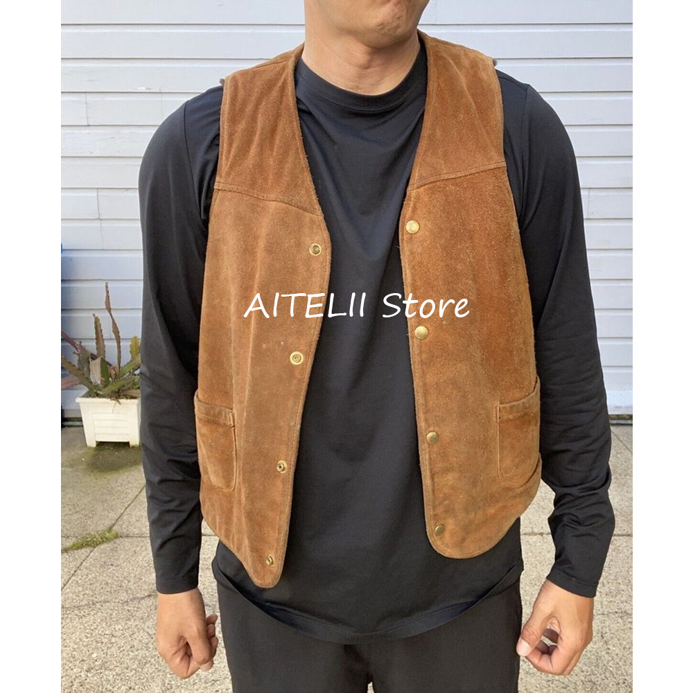 Leather Work Vest For Men - Gilet Men Suede Fabric Suits Single-breasted
