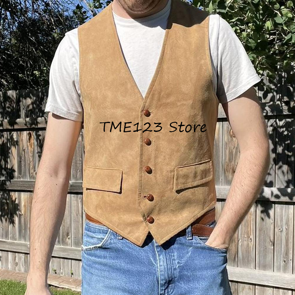 Men's Vest Suede Vests Two Fla - Leather Work Vest For Men ulasan dan harga