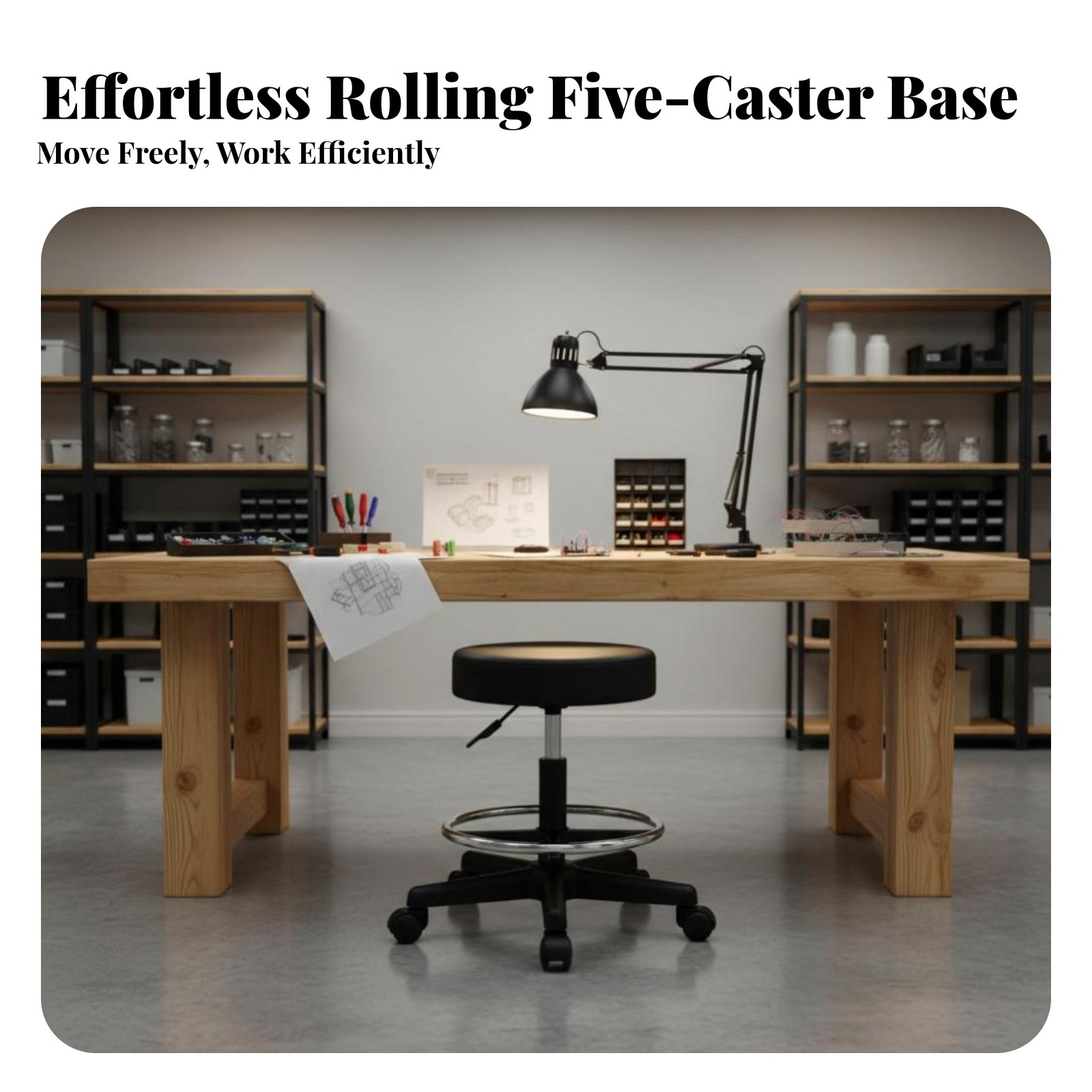 Adjustable Rolling Stool Versa - Upholstery Leather Work ulasan dan harga