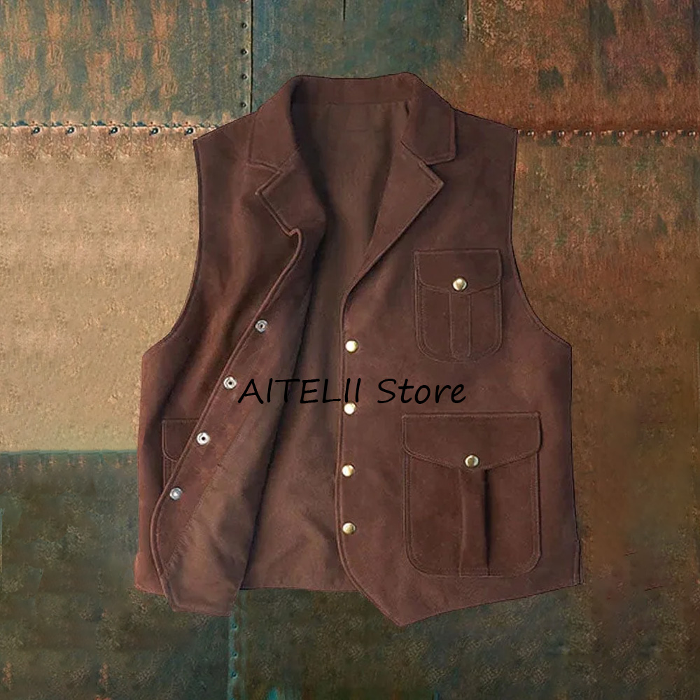 Gilet Men Single-breasted Vest - Leather Work Vest For Men ulasan dan harga