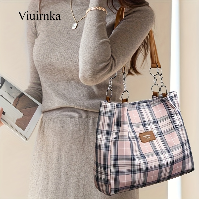 Ladies' Fashion Plaid Handbag  - Leatherwork Essentials ulasan dan harga