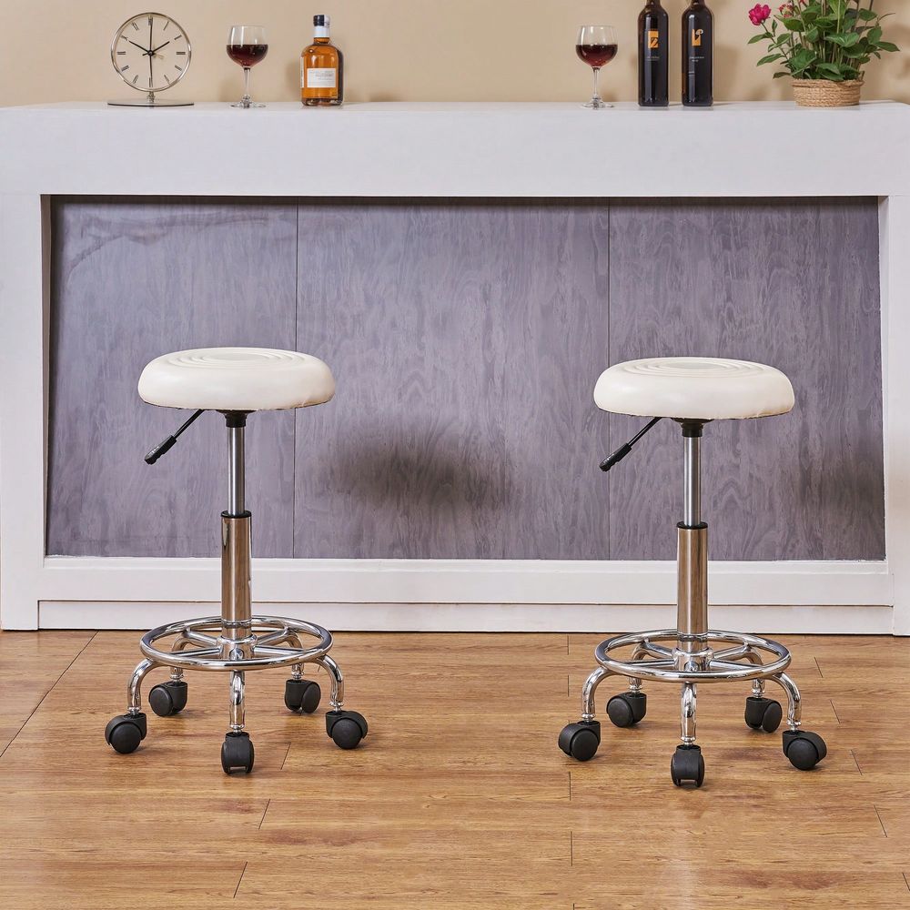 Round Rolling Stool Chair PU L - Leatherwork Workshop ulasan dan harga
